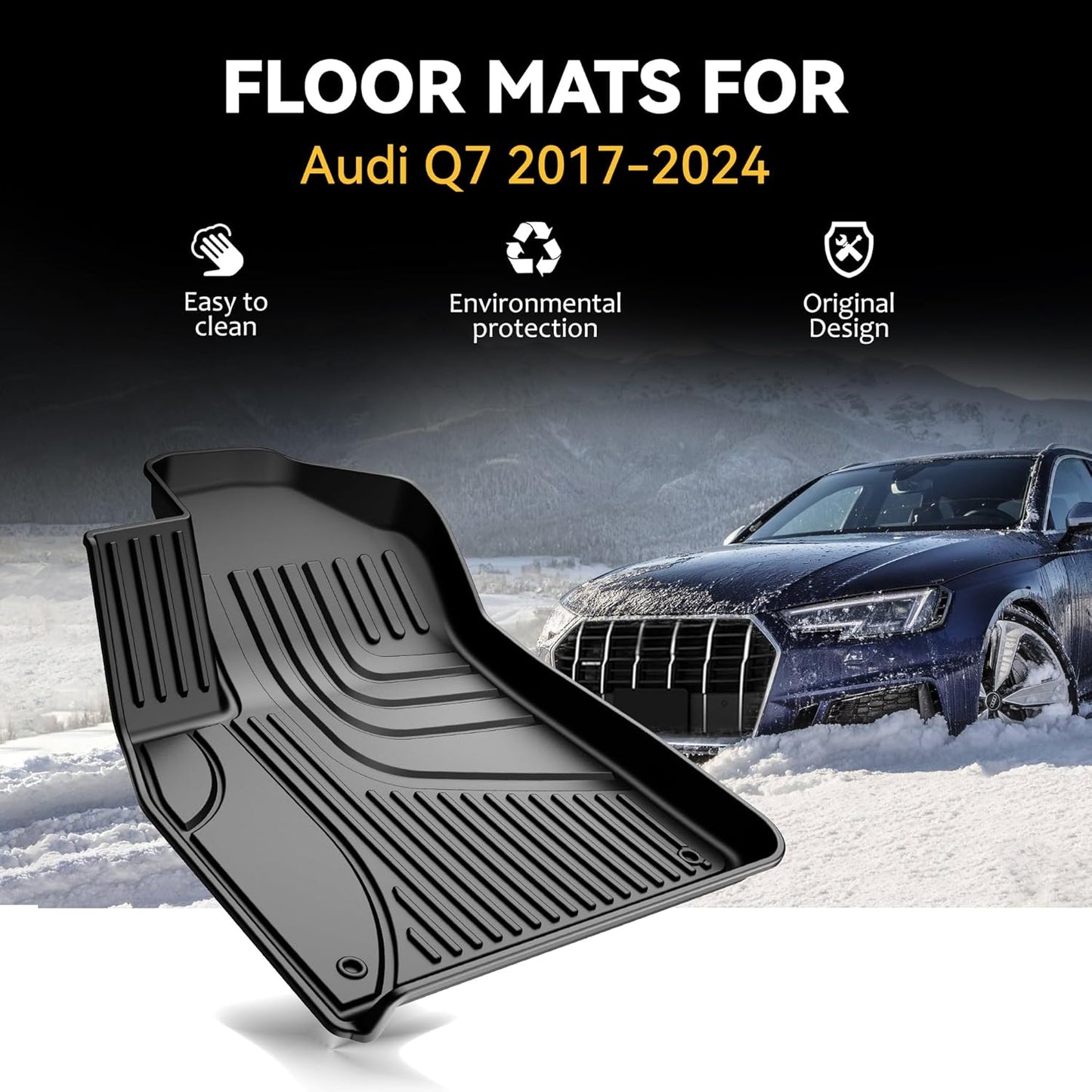 2025 Q7 Floor Mats: All Weather Floor Mats Custom Fit for 2017-2025 Audi Q7/Q8 1St and 2Nd Row All Weather TPE Floor Liner