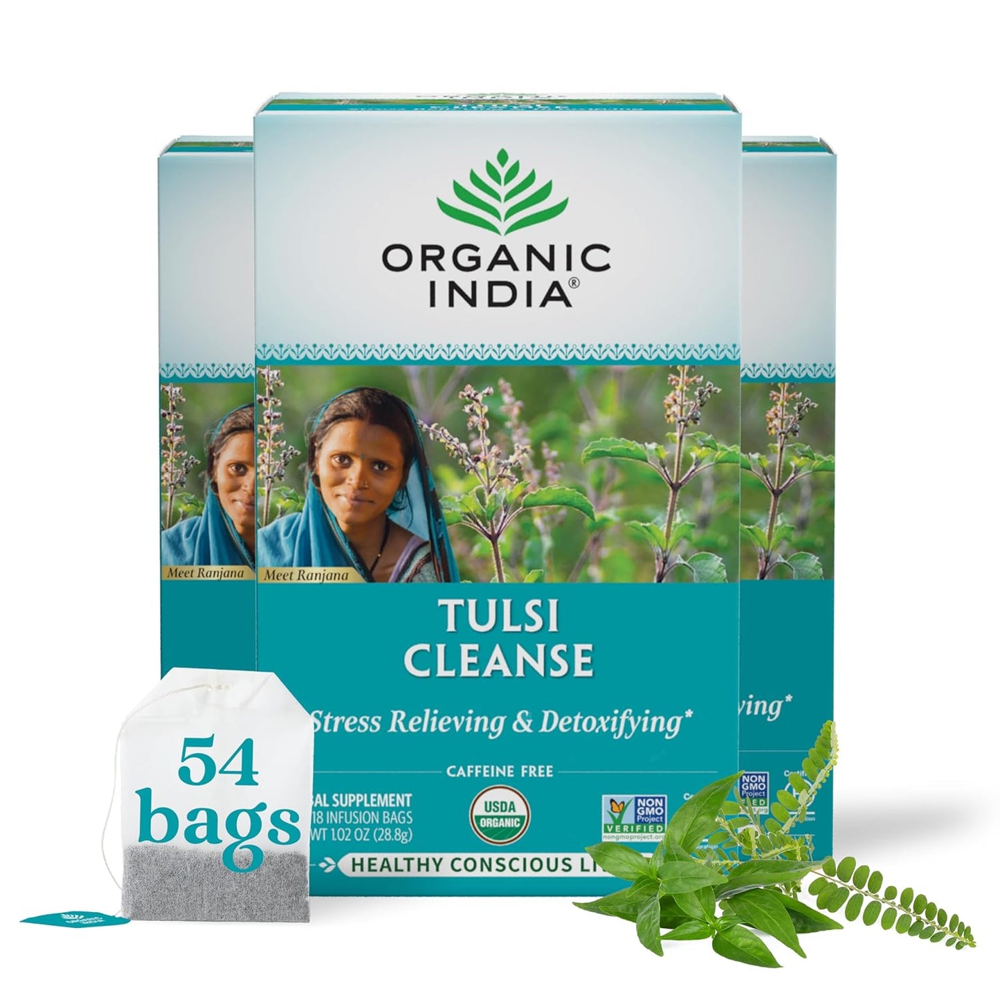 Calming Tulsi Ashwagandha Herbal Tea - Holy Basil Tea with Ashwagandha Root, Supports Restful Sleep - Adaptogen, Vegan, USDA Certified Organic, Non-Gmo - 18 Infusion Bags, 3 Pack TLBH