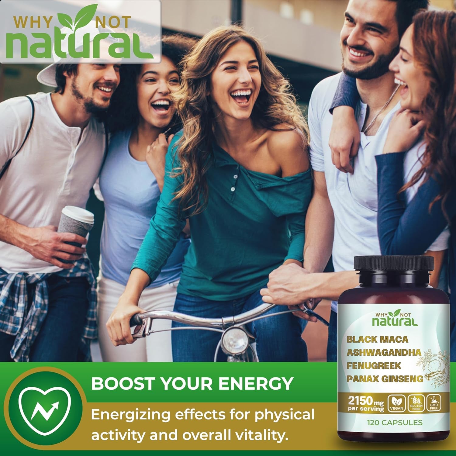 4-In-1 Organic Black Maca Root, Ashwagandha, Fenugreek, Panax Ginseng Capsules, Supplement for Men and Women (120 Count (Pack of 1) TLBH