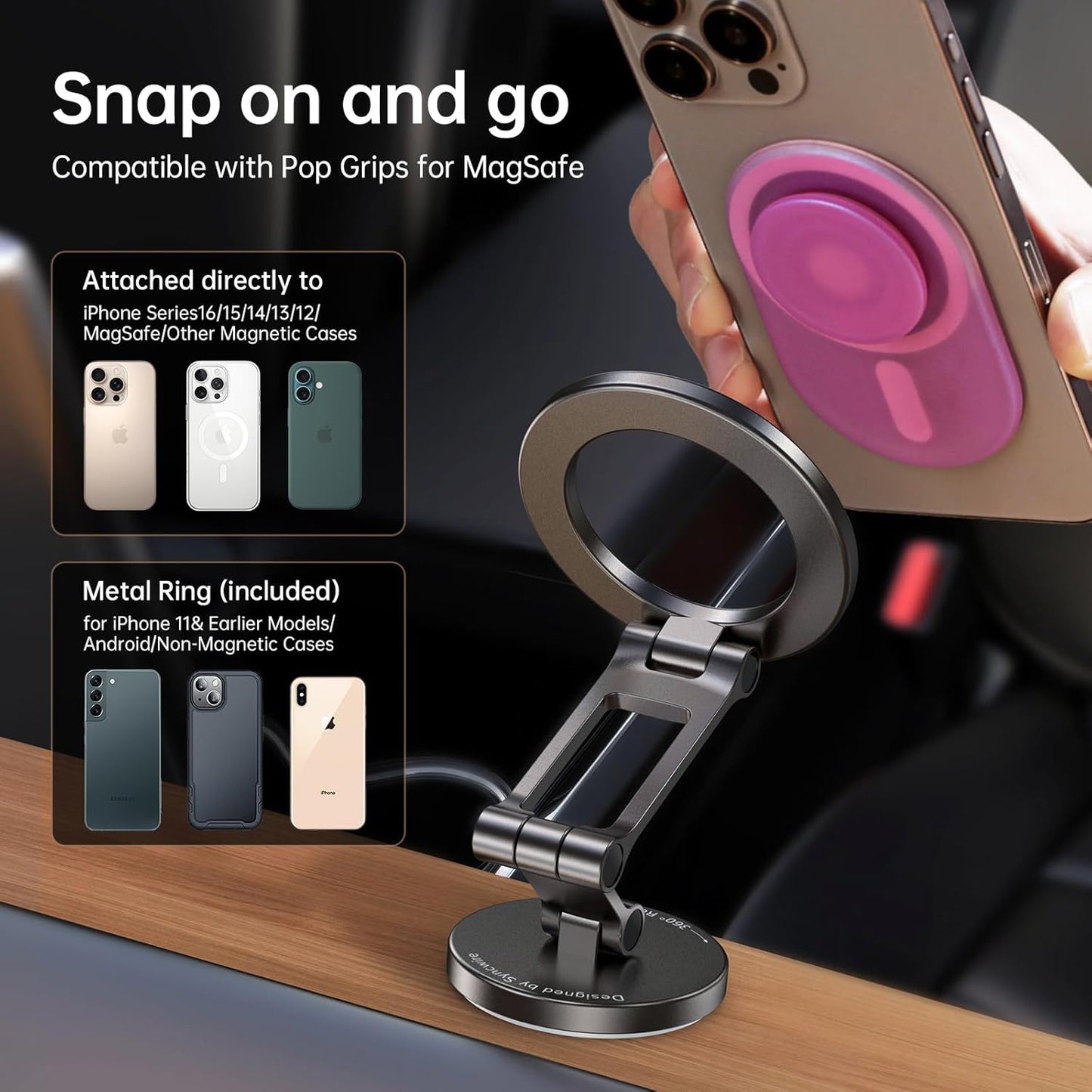 Fits Magsafe Car Mount for Car Dash&Tesla Screen[All-Metal] Magnetic Phone Holder, [Flexible Three-Axis]360° Rotation Car Mount Strong Magnets Car Phone Holder for Iphone 16 15 14 13 Pro Max