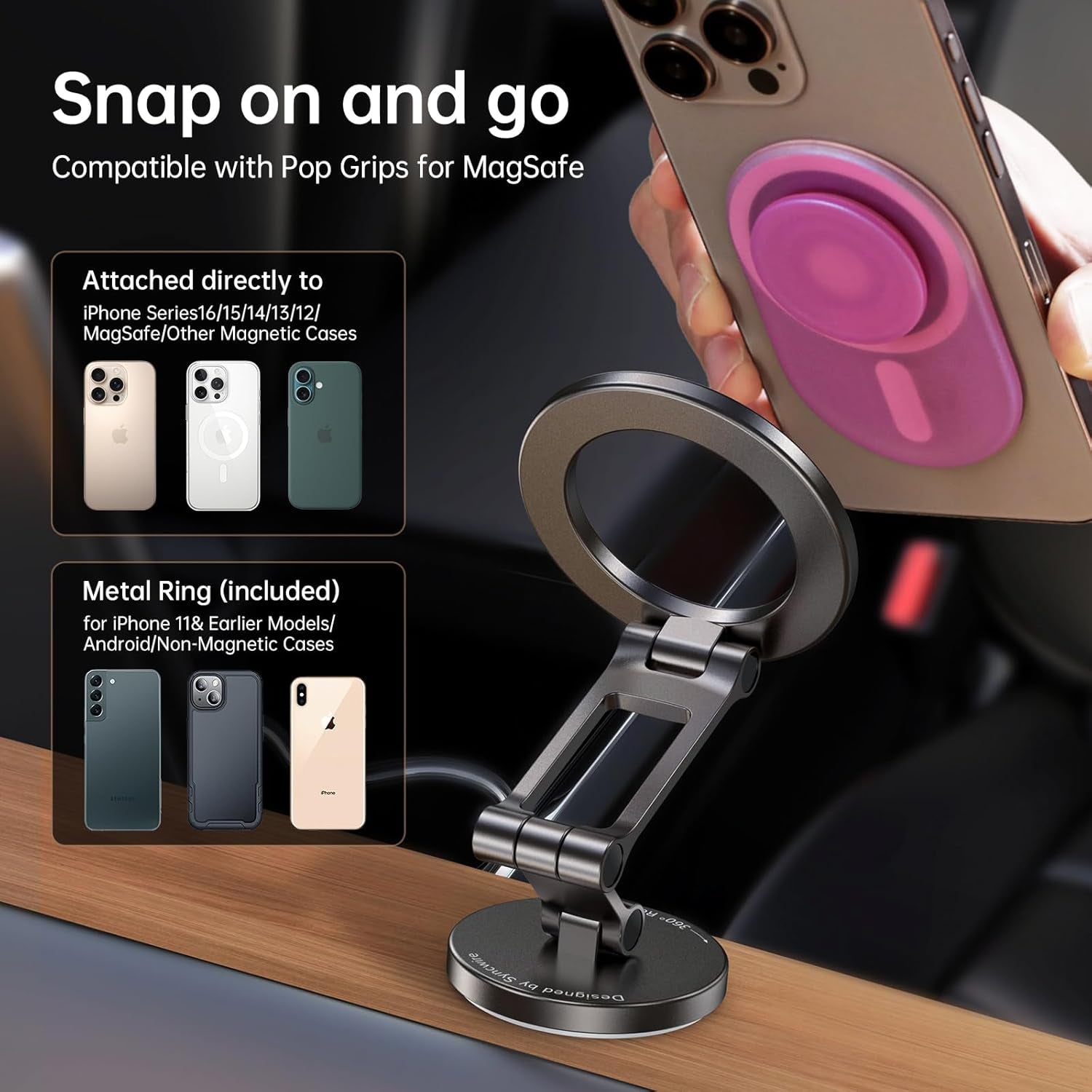 Fits Magsafe Car Mount for Car Dash&Tesla Screen[All-Metal] Magnetic Phone Holder, [Flexible Three-Axis]360° Rotation Car Mount Strong Magnets Car Phone Holder for Iphone 16 15 14 13 Pro Max