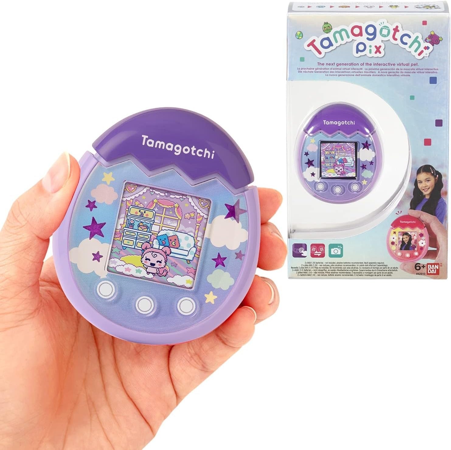 Bandai PIX - Sky Purple - 42910 Virtual Electronic Pet with Color Screen, Touch Buttons Games and Camera BanUK