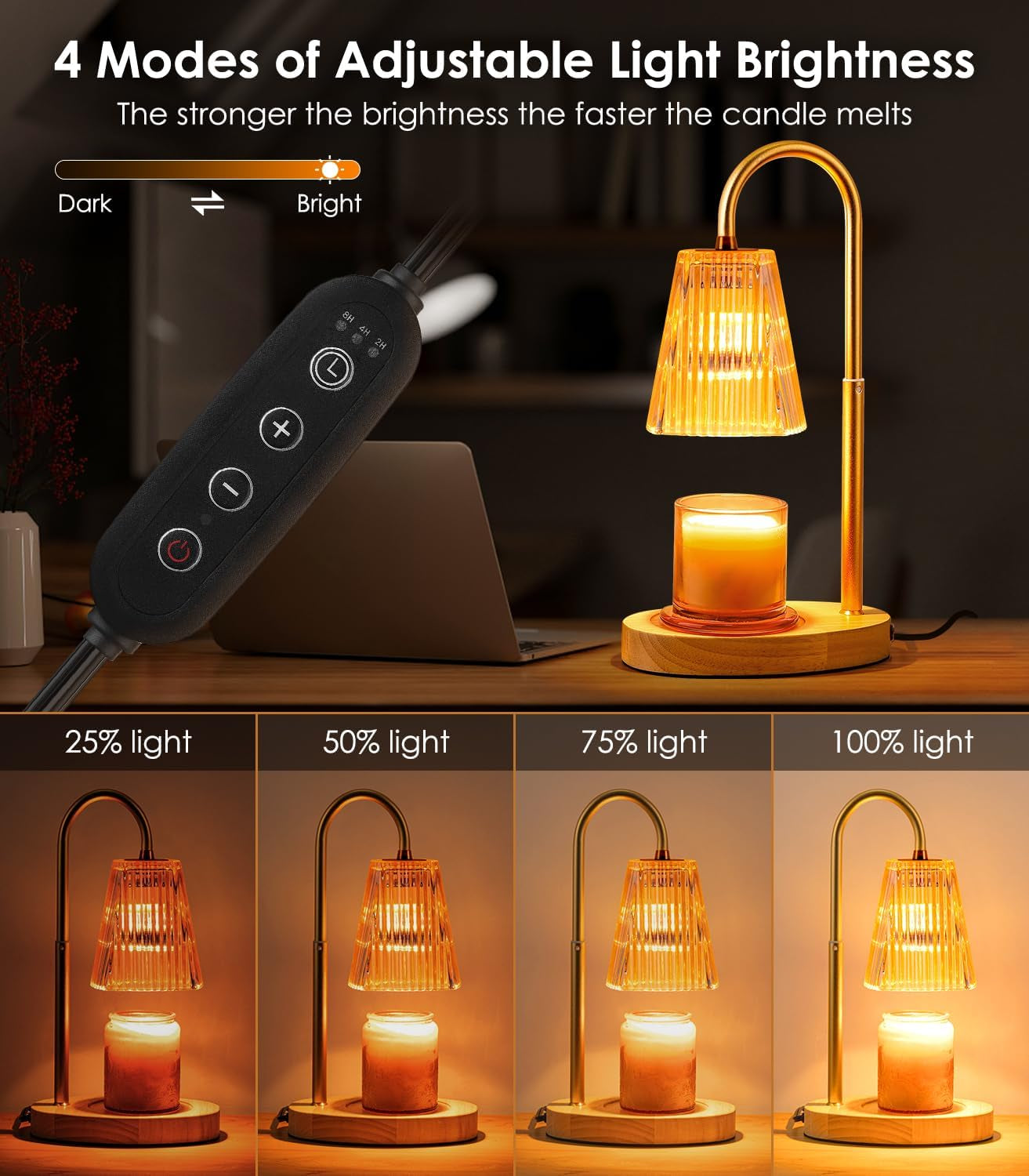 Candle Warmer Lamp - Dimmable Wax Melt Warmer with Amber Lampshade and 2 Bulbs for House Warming, Bedroom Decor