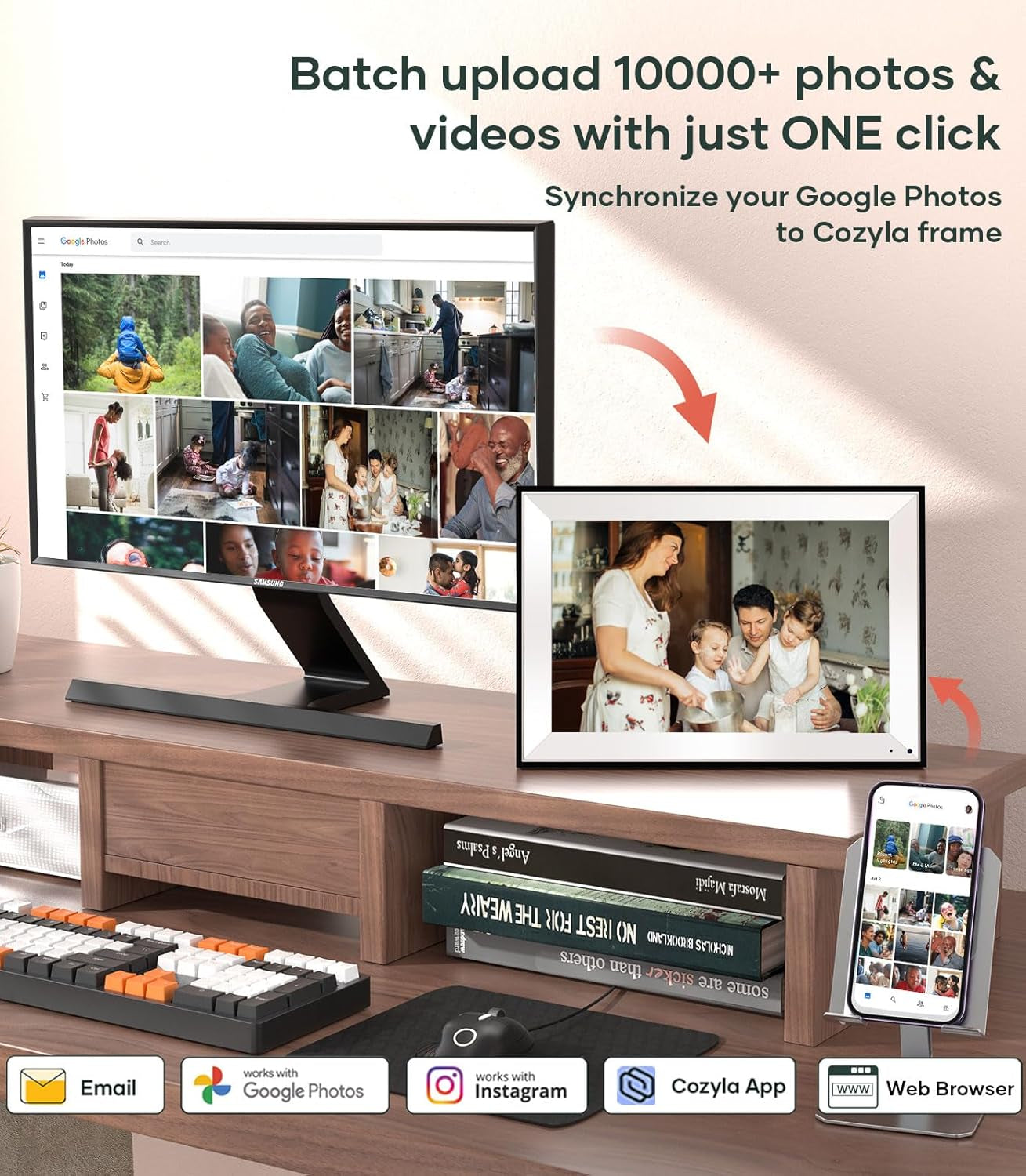 Digital Picture Frame Wifi Battery Powered Free Unlimited Storage Ai-Powered Send Pictures via Google Photos Email Web Browser App Digital Photo Frame Electronic Picture Frame Slideshow 10.1"