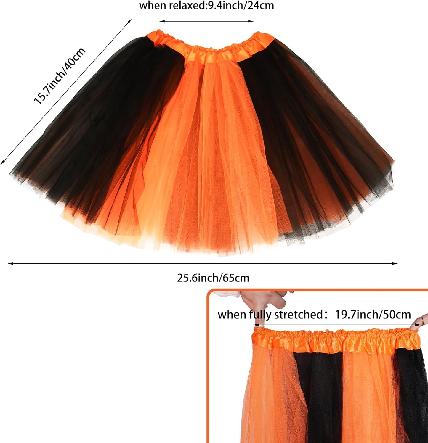 1 PCS Tutu Skirt Princess Skirt Tulle Skirt Layered Tutu Skirt for Halloween Christmas Party Costume Birthday Running Accessories Black Orange