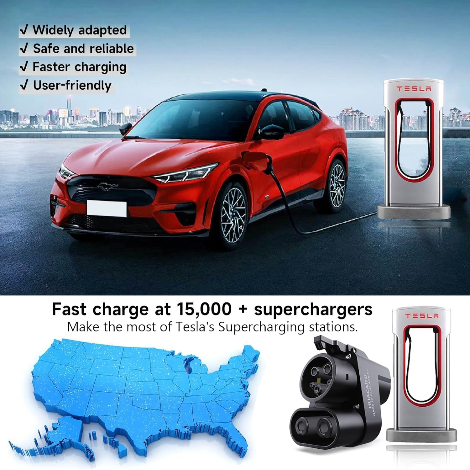 Tesla Supercharger Adapter, NACS to CCS Adapter, Fast Charge Your CCS1 EV at Tesla Superchargers, Electric Vehicle Charging Adapter for Ford, Rivian, GM, Volvo and Polestar Evs