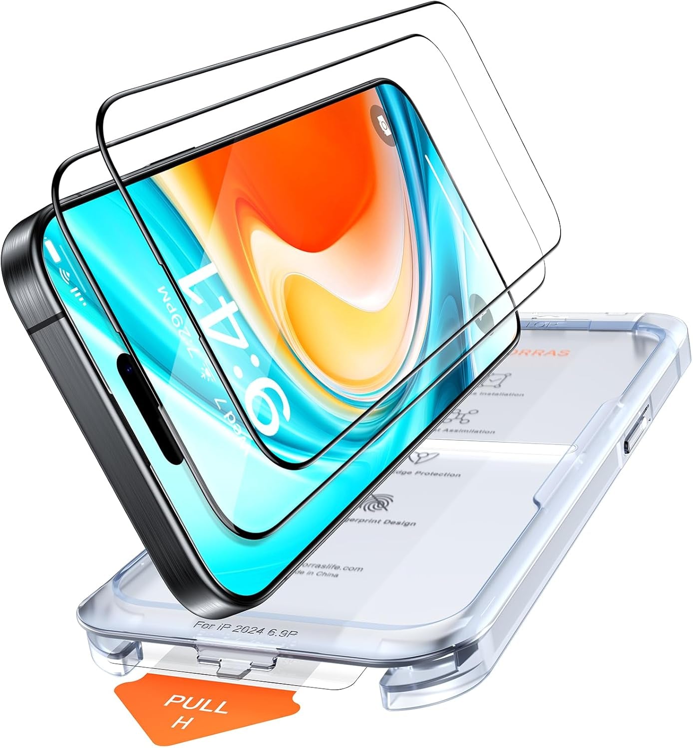 12FT Military-Grade Shatterproof for Iphone 16E Screen Protector 2025 [9H+ Durable＆ One-Pull Installation] Full Coverage Fit Tempered Glass Screen Protector 16E 6.1″ 2 Pack