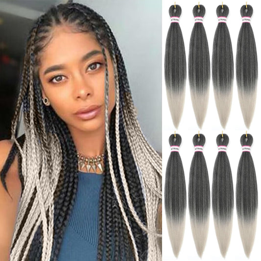 Ombre Silver Pre Stretched Braiding Hair-18 Inch Braiding Hair,Yaki Texture Prestretched Crochet Braids,Itch Free Hot Water Setting