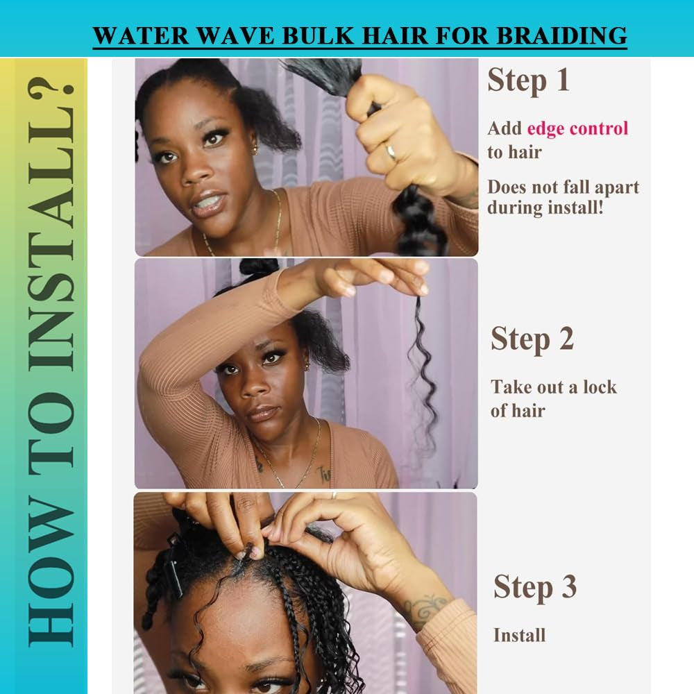 Human Braiding Hair Water Wave for Braiding Wet and Wavy Micro Braiding Human Hair No Weft Human Braiding Hair Extensions for Box Boho Braids 50G with 1 Bundles(18Inch,Natural Black)