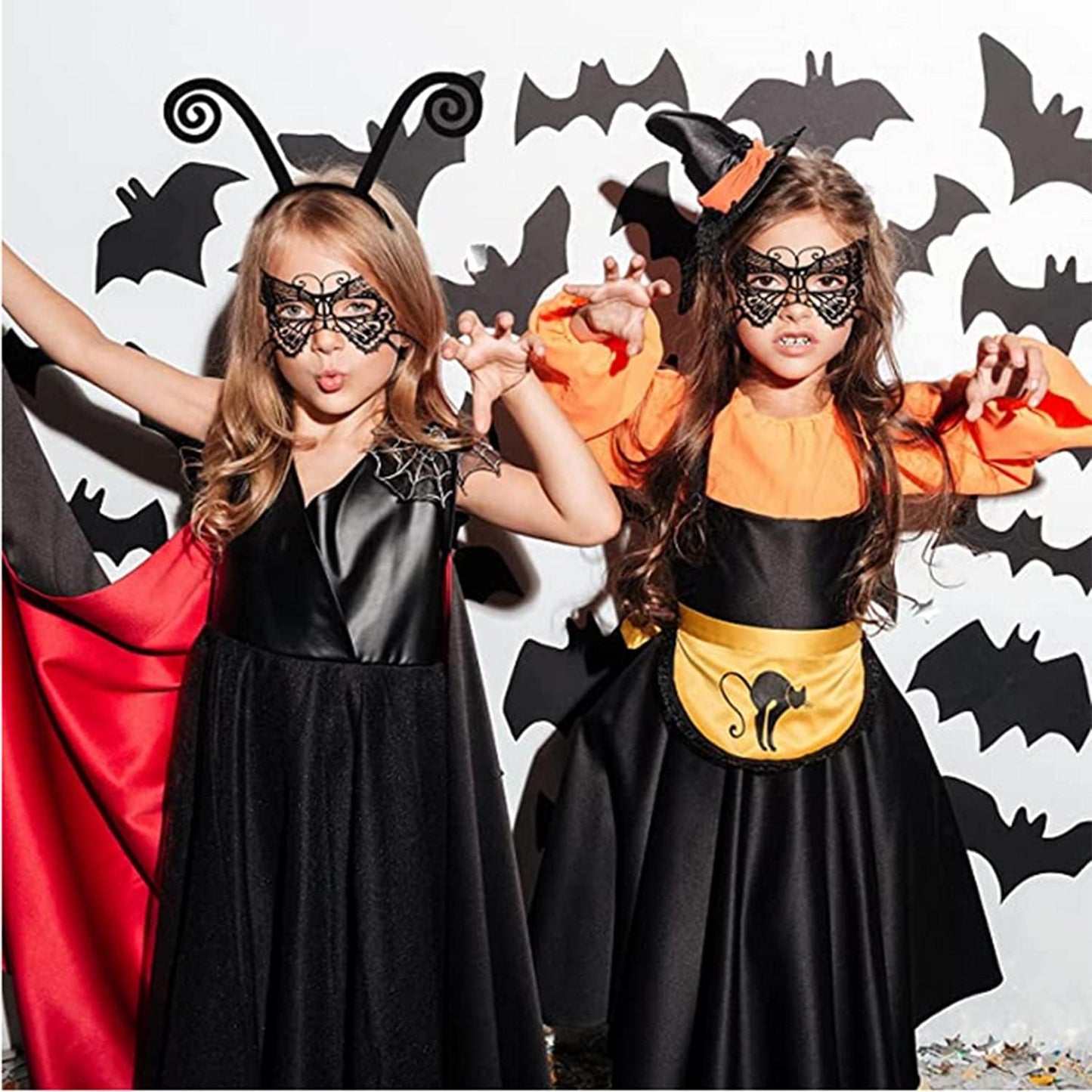 Butterfly Antenna Headband with Butterfly Lace Mask for Halloween Party Cosplay Butterfly Wings Costume Accessory - Black