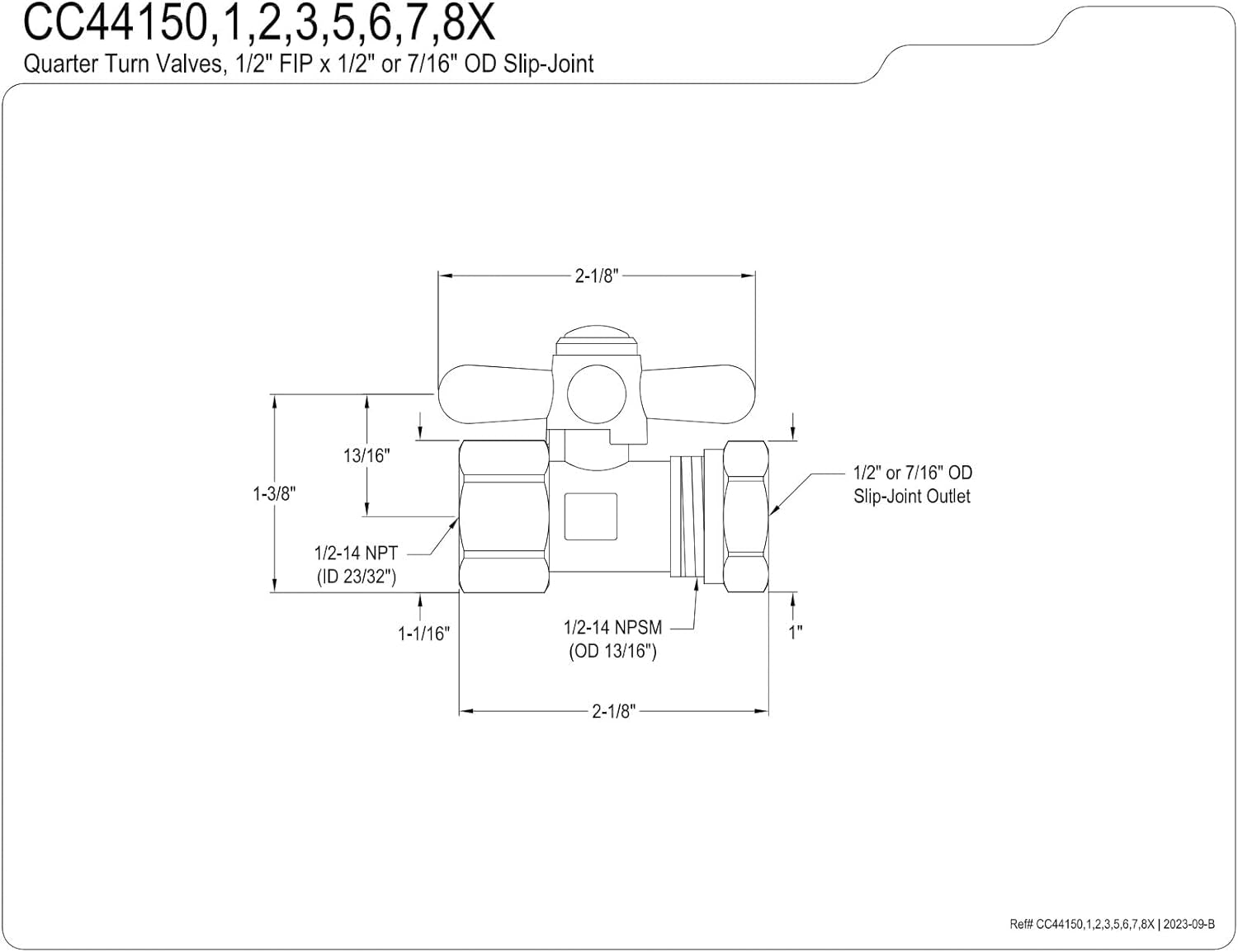 CC44158X Vintage FIP X 1/2-Inch or 7/16-Inch Slip Joint Quarter-Turn Straight Stop Valve, 2-1/8", Brushed Nickel