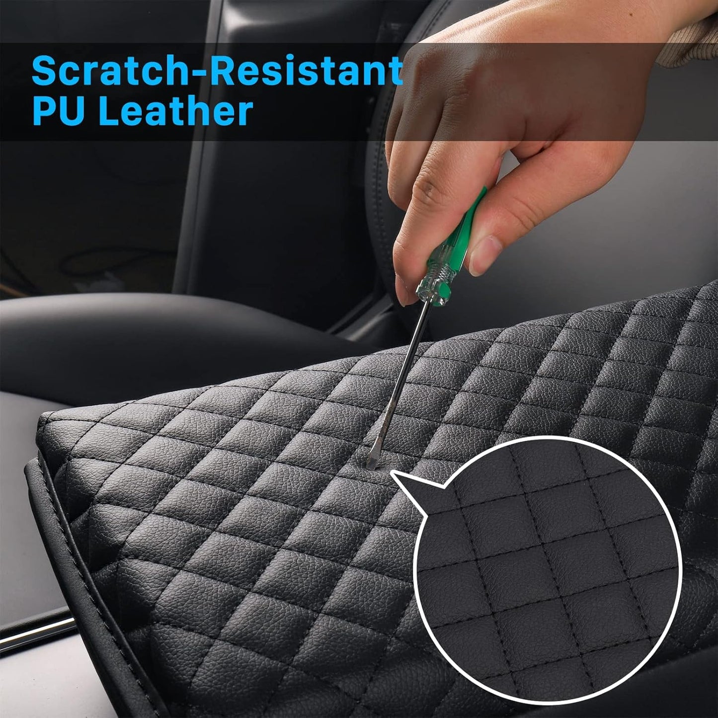 Center Console Cover for Tesla Model 3 Model Y, PU Leather Armrest Box Cushion Protector Accessories