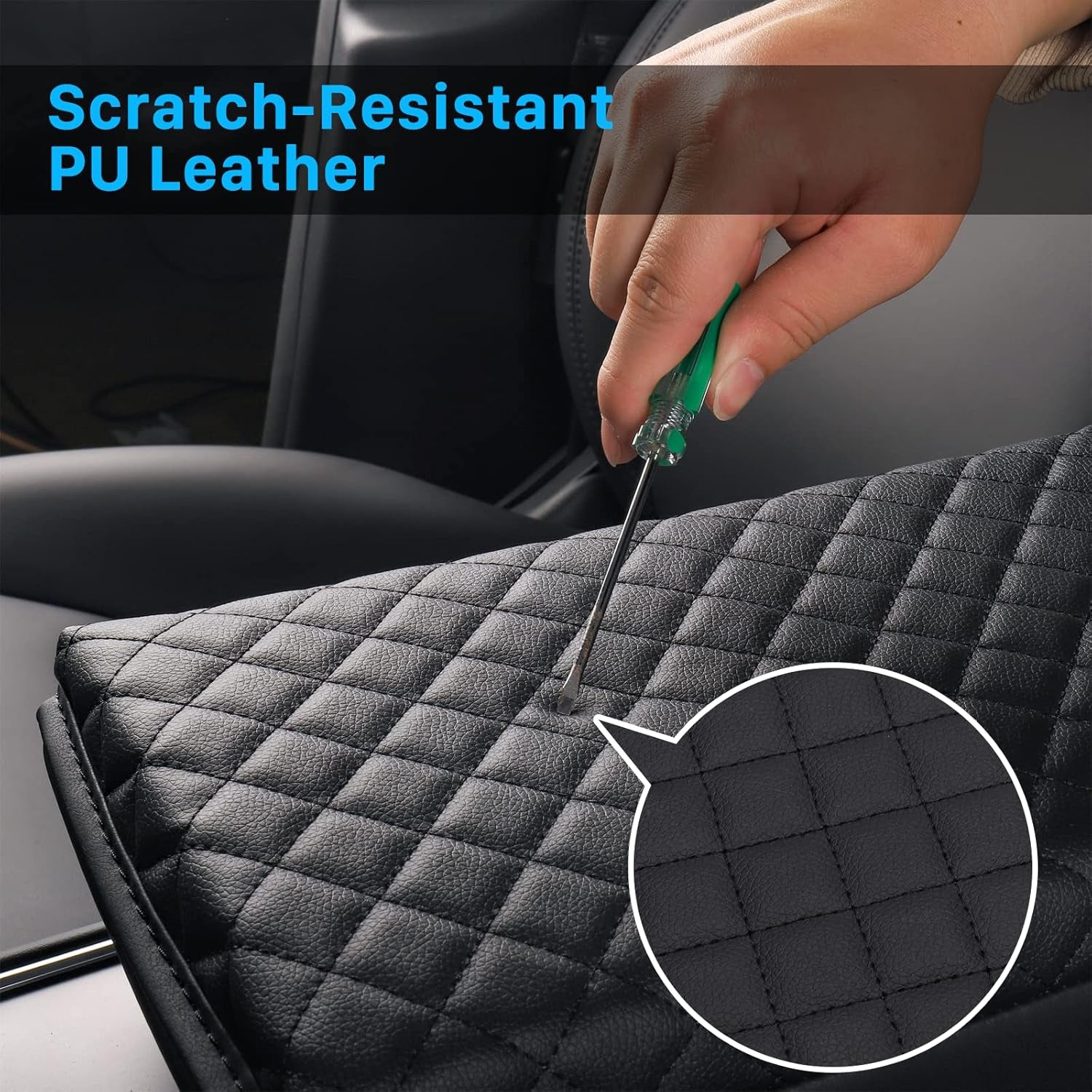 Center Console Cover for Tesla Model 3 Model Y, PU Leather Armrest Box Cushion Protector Accessories