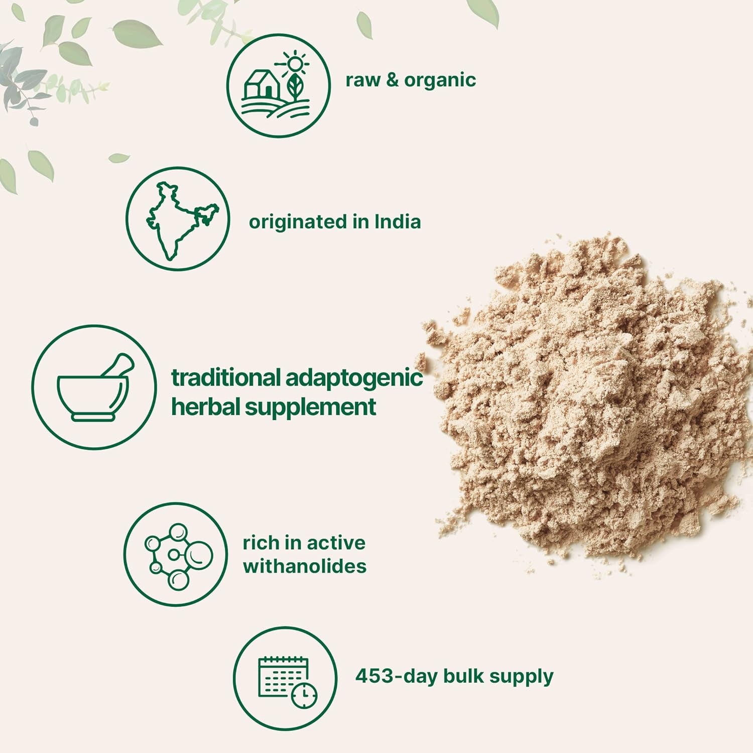 Organic Ashwagandha Root Powder | 2 Pound, No Filler, No Additives, Highly Purified | Active Withanolides, Adaptogenic Ayurvedic Herbal Supplements, No GMO, Gluten Free, India Origin TLBH