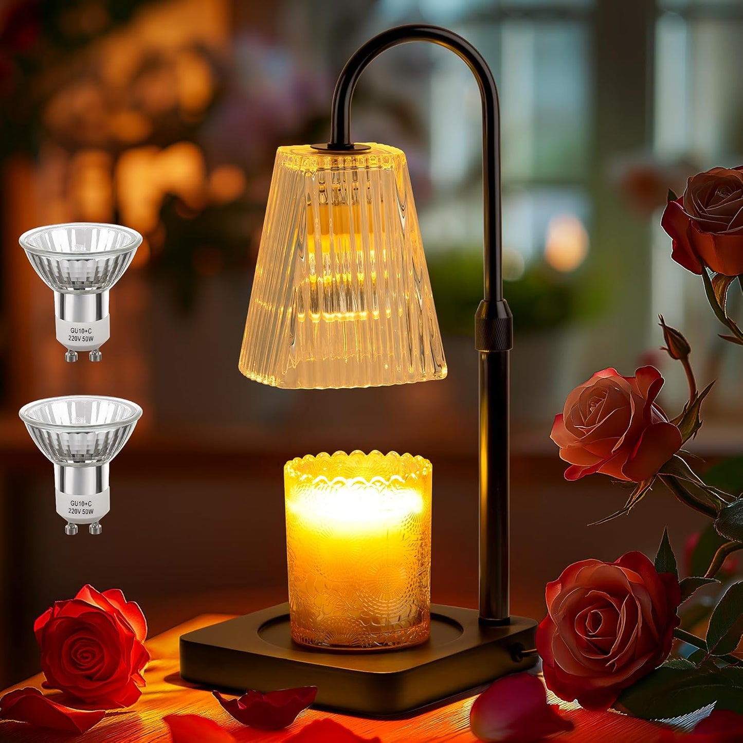 Candle Warmer Lamp with Timer and 2 Bulbs - Adjustable Height Wax Melt Electric Light Warming Dimmable Top Melter Heater for Melting Heating Small Jar Candles Gifts Women Mom Birthday Home Desk Decor