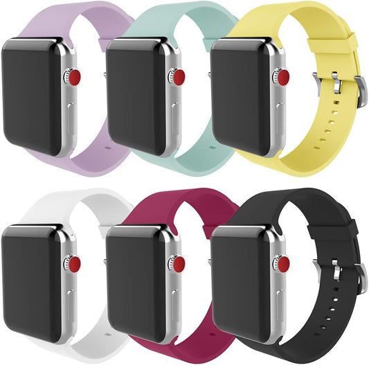 Compatible with Apple Watch Band 38Mm 40Mm 41Mm 42Mm 44Mm 45Mm 49Mm Women Men Soft Silicone Sport Strap Replacement Wristbands with Classic Clasp for Iwatch Series 8 7 6 5 4 3 2 1 SE 6Pack