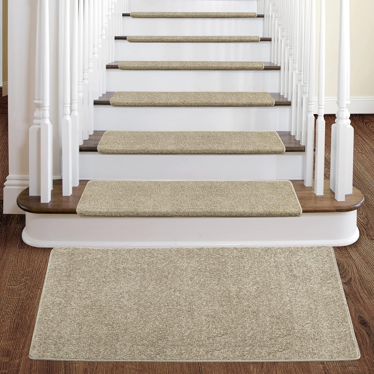 Carpet Stair Tread Landing Mat Tape Free Self Adhesive Non Slip Skid Resistant Indoor Doormat Area Rug Floor Mat for Kitchen Bathroom Workstations Washable 2' X 3' (Cream Grey)