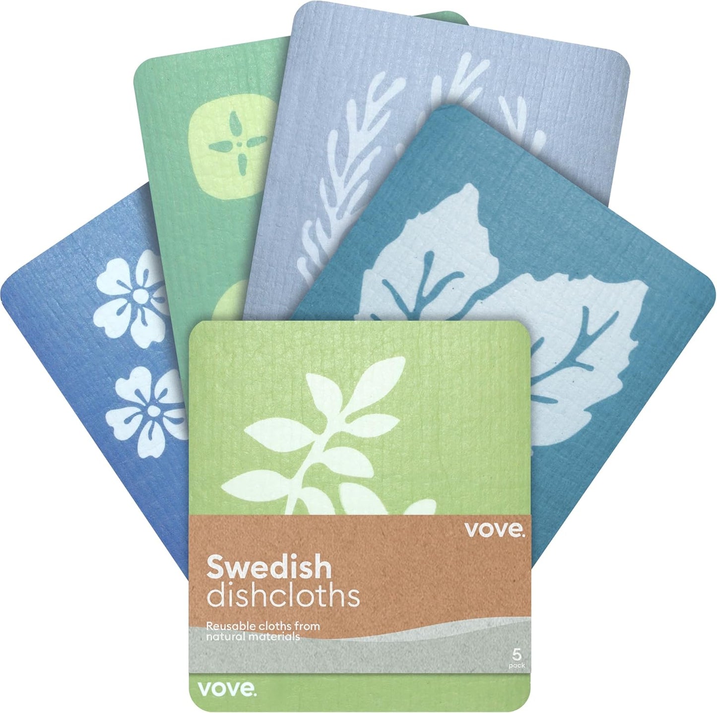 Swedish Dishcloths 5 Pack | Reusable Paper Towels | Eco-Friendly Cleaning Cloths | Designer Prints | Absorbent Natural Cellulose & Cotton | Sustainable Kitchen Sponge Cloth | Washable
