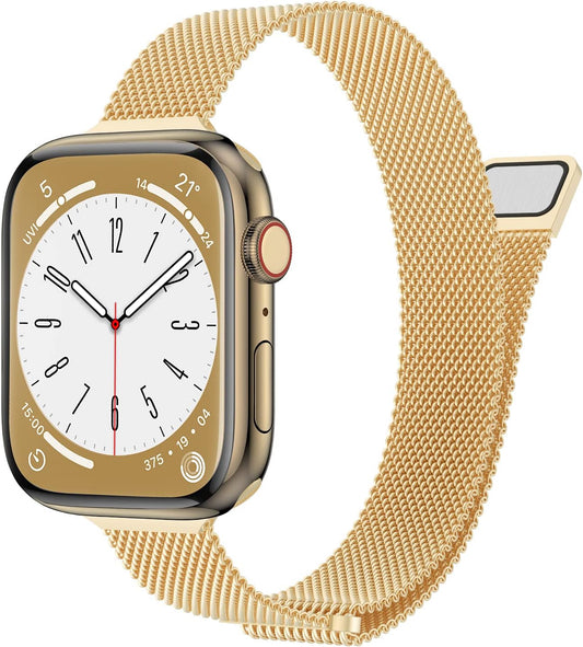 Stainless Steel Mesh Loop Magnetic Clasp Bands Compatible with Apple Watch 38Mm 40Mm 41Mm 42Mm 44Mm 45Mm, Slim Thin Replacement Sport Strap Bracelet for Iwatch Series 8/7/6/5/4/3/2/1 SE