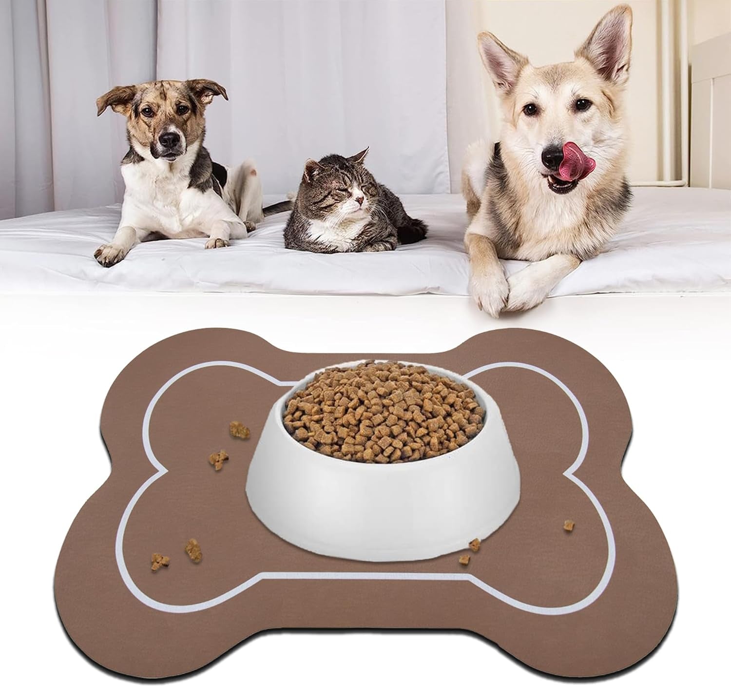 Dog Bowl Mat and Dog Feeding Mat, Dog Mat for Water Bowl, Absorbent Non-Slip Pet Water Bowl Mat Quick Drying Dog Food Mat Cat Matt for Food and Water(Brown+24.2X16.9In+Rectangular)