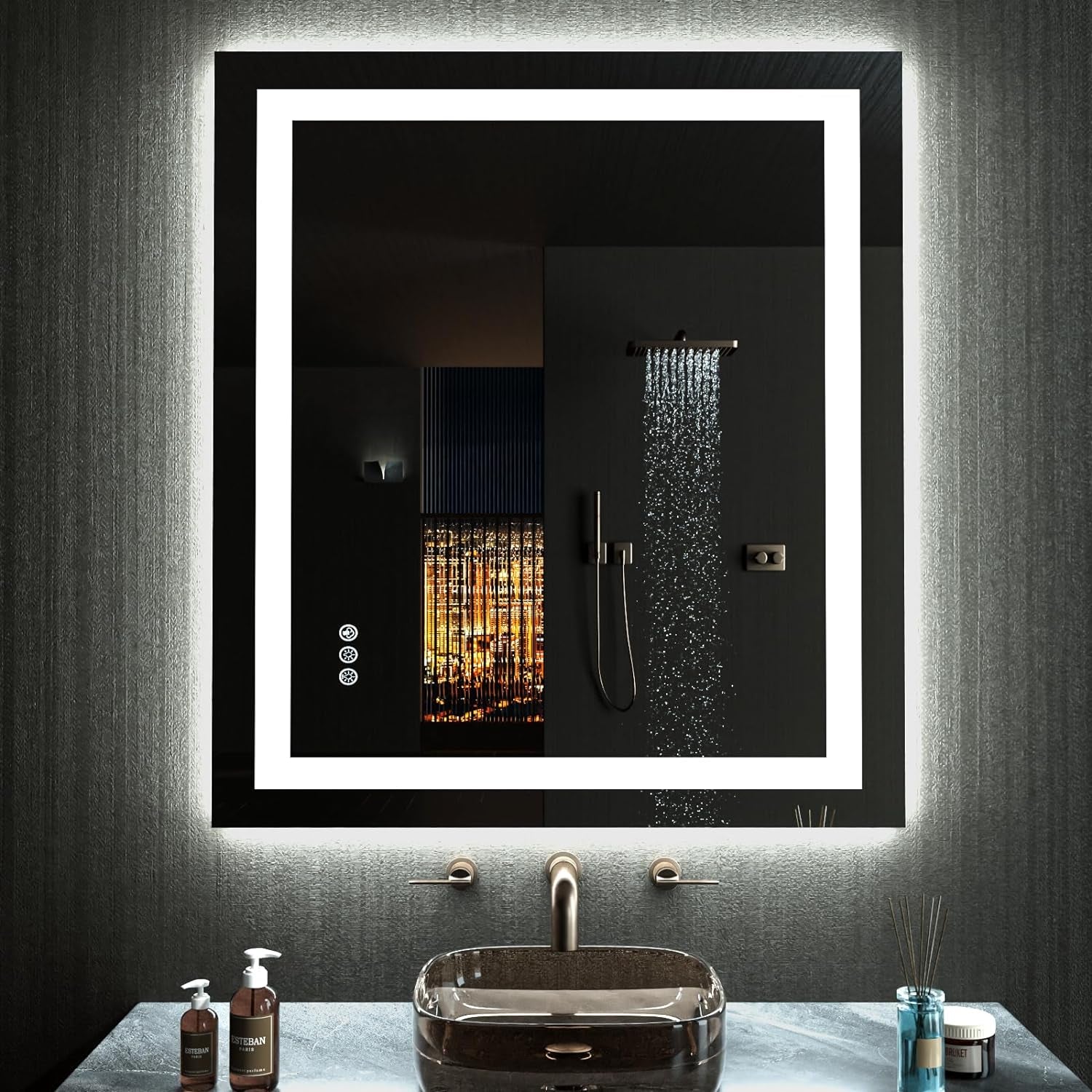 60”X30“ RGB LED Bathroom Mirror with Lights for Bathroom, Anti-Fog, Dimmable，Multiple Light Modes, RGB Backlit + Front Light, Memory Function, Tempered Glass
