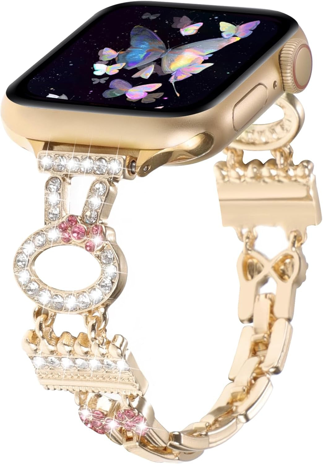 Bling Bracelet Band Compatible with Apple Watch Bands for Women 46Mm 40Mm 41Mm 38Mm 44Mm 45Mm 42Mm 49Mm, Cute Cartoon Dressy Jewelry Charm Metal Strap for Iwatch Ultra 2 Series 10/9/8/7/6/5/4/3/2/1/SE