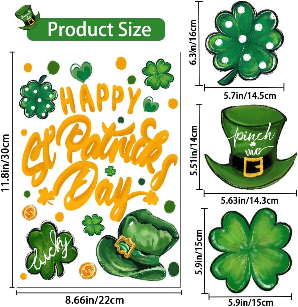 6 Sheets St. Patrick'S Day Window Clings, Extra Large Good Luck Shamrock Window Decals Stickers for St. Patrick'S Day Glass Home Decor and Spring Window Decoration