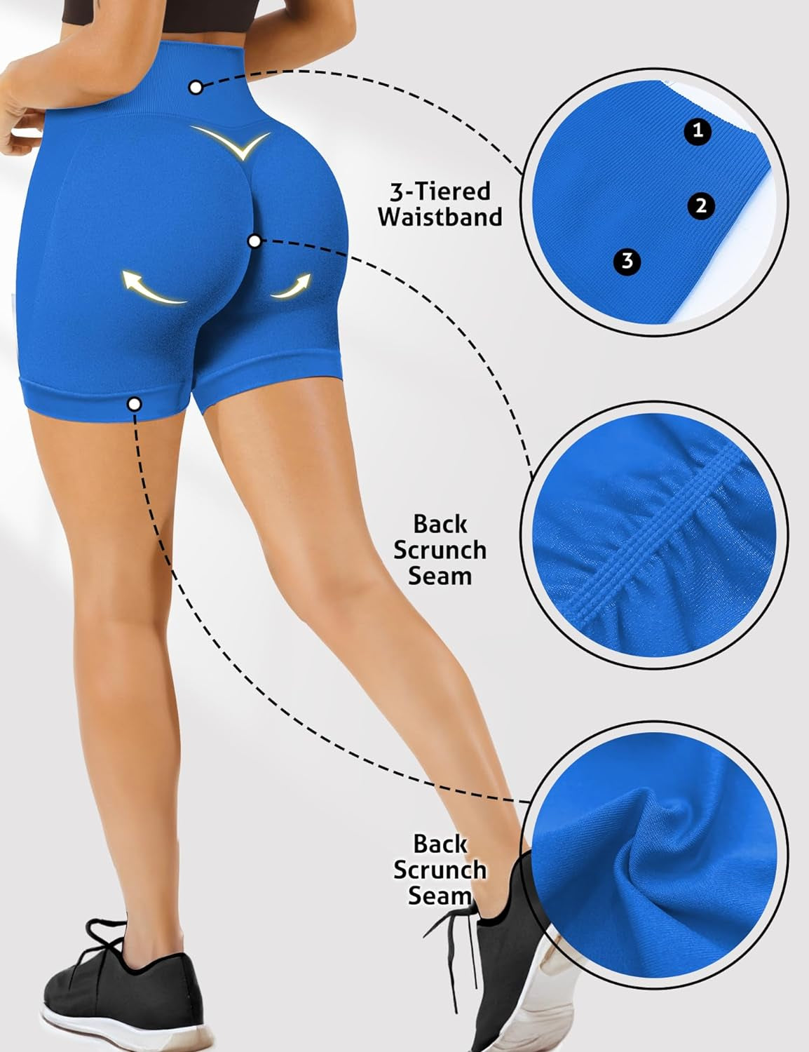 Blue Gym Shorts Women, Seamless Scrunch Butt Booty Lifting Workout Shorts, High-Waisted Stretchy Yoga Leggings Athletic Shorts Pants for Squat Proof Contour Fitness Muscle Sport Running Biker Active