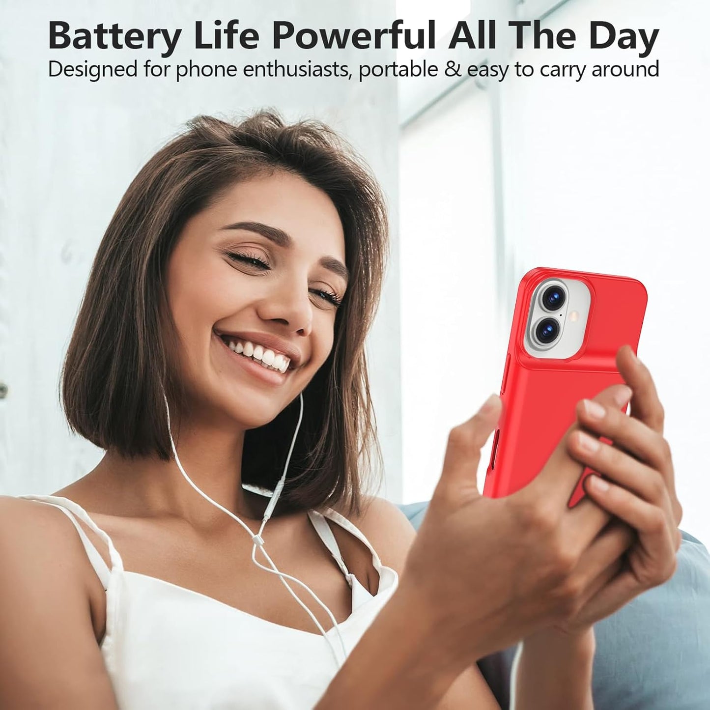 Battery Case for Iphone 16/16E, 15W Fast 8500Mah Charging Portable Rechargeable Charger Case Cover for Iphone 16/16E Charging Case-6.1Inch,Red