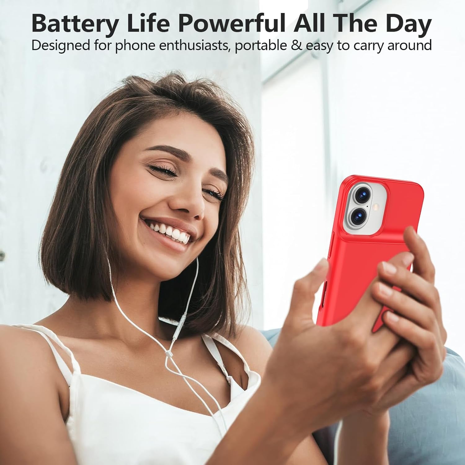 Battery Case for Iphone 16/16E, 15W Fast 8500Mah Charging Portable Rechargeable Charger Case Cover for Iphone 16/16E Charging Case-6.1Inch,Red