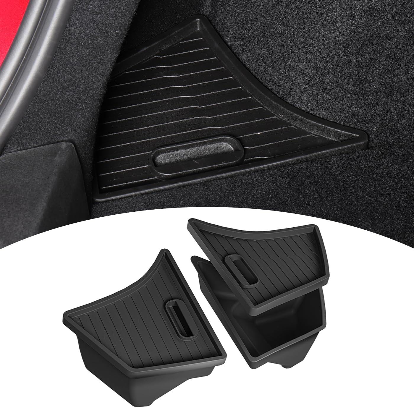 Model Y 5 Seater Rear Trunk Storage Bins with Lids 2 PCS Model Y Rear Trunk Storage Box TPE Waterproof Trunk Organizer Interior Accessories for Tesla Model Y 5 Seater 2020-2024-(Non 7 Seater)
