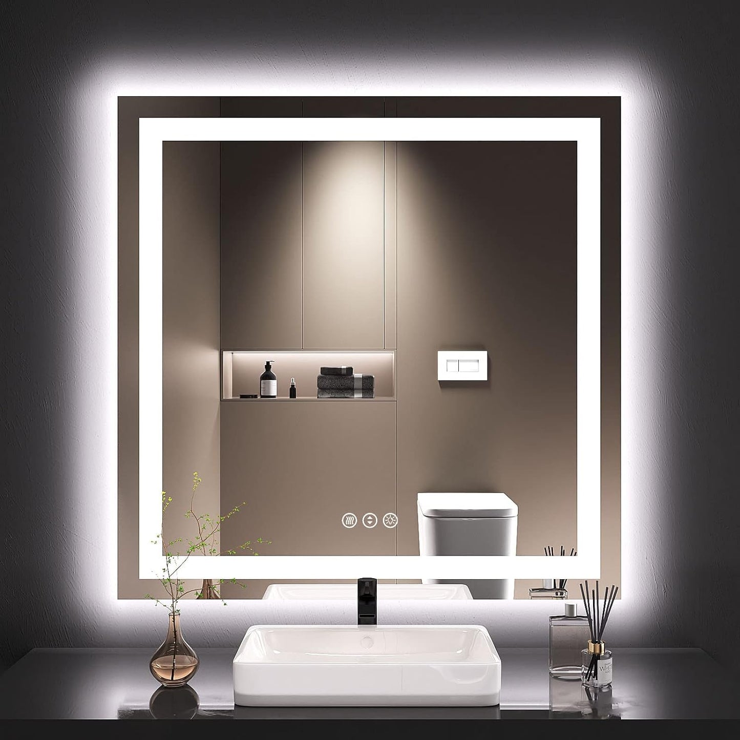 60”X30“ RGB LED Bathroom Mirror with Lights for Bathroom, Anti-Fog, Dimmable，Multiple Light Modes, RGB Backlit + Front Light, Memory Function, Tempered Glass