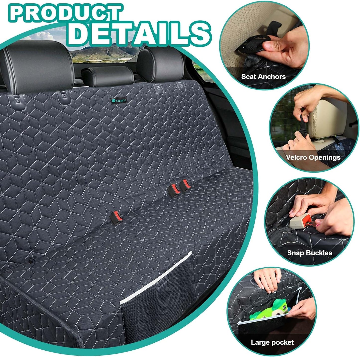 Dog Car Seat Cover for Back Seat, Waterproof Pet Bench Seat Covers for Trucks Ford F-Series/Chevrolet Silverado/Ram/Gmc Sierra 600D Heavy Duty Scratch Proof Nonslip Pet Seat Cover for Back Seat Truck