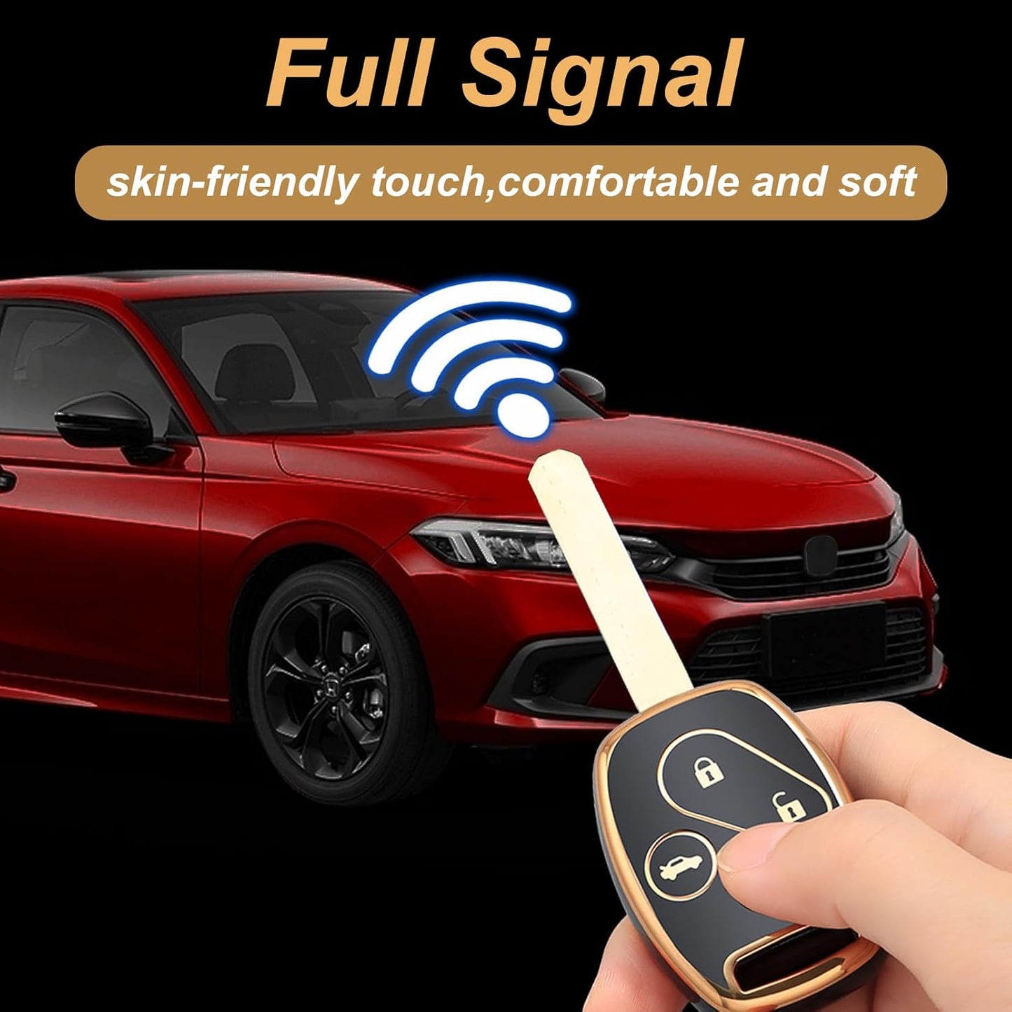 Key Fob Cover for Honda with Leather Keychain, Premium TPU Key Case Compatible with 2003-2015 Honda Accord Crosstour Civic EX CR-V Pilot Element Remote Smart Car Key Protector（Black）