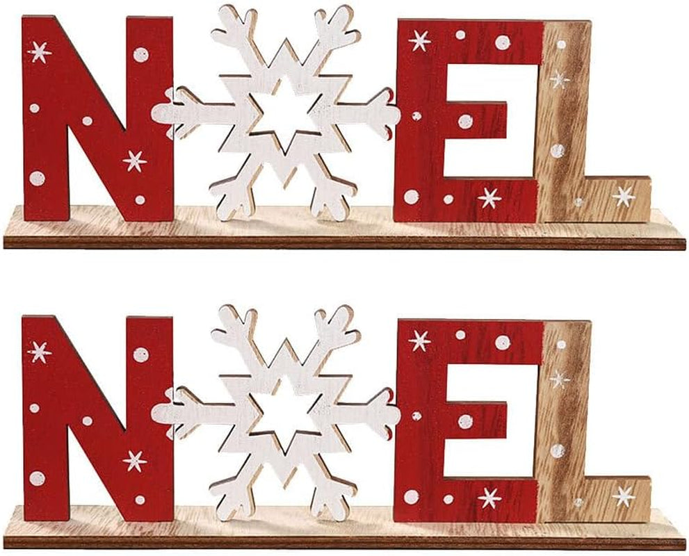 2Pcs Christmas Wooden Decorations Xmas Holiady Tabletop Noel Sign Decorations Ornament