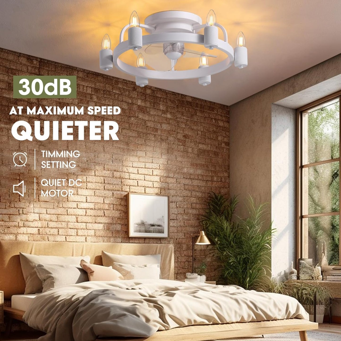 Ceiling Fans with Lights, Low Profile Ceiling Fan with Light, 20 in Flush Mount Ceiling Fan with Remote, 6 Speed, 1/2/4H Timer, Farmhouse Rustic Vintage Ceiling Fan for Kitchen, Bedroom