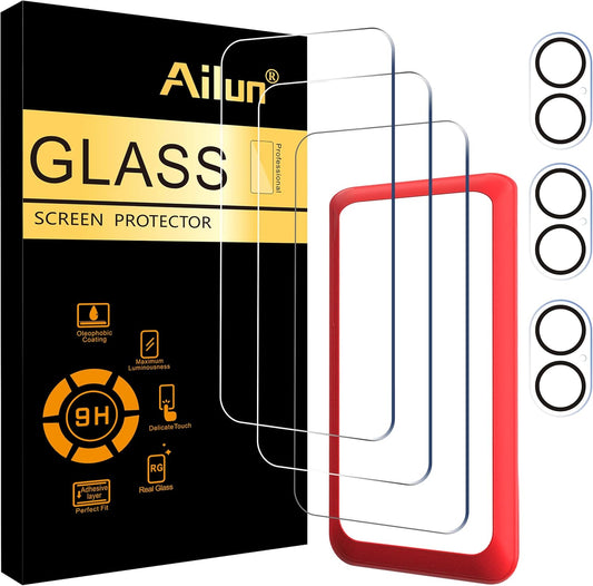 3 Pack Screen Protector for Iphone 16 [6.1 Inch] + 3 Pack Camera Lens Protector with Installation Frame,Case Friendly Tempered Glass Film,[9H Hardness] - HD [6 Pack]