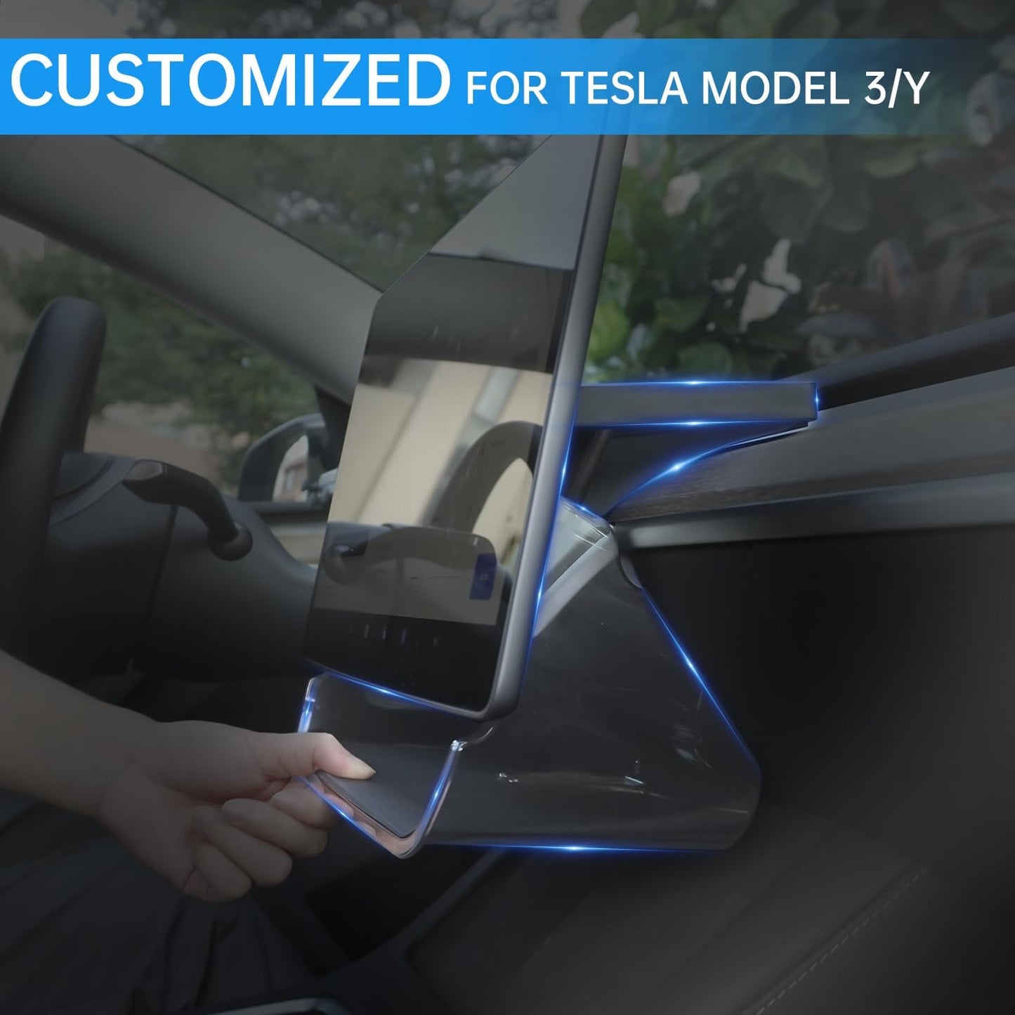 Center Console Organizer Tray for Tesla Model Y Accessories 2024-2020 Model 3 2023-2016, Magnetic under Screen Storage Box behind Screen Tray, Dashboard Organizer Tissue Holder, Easy Install