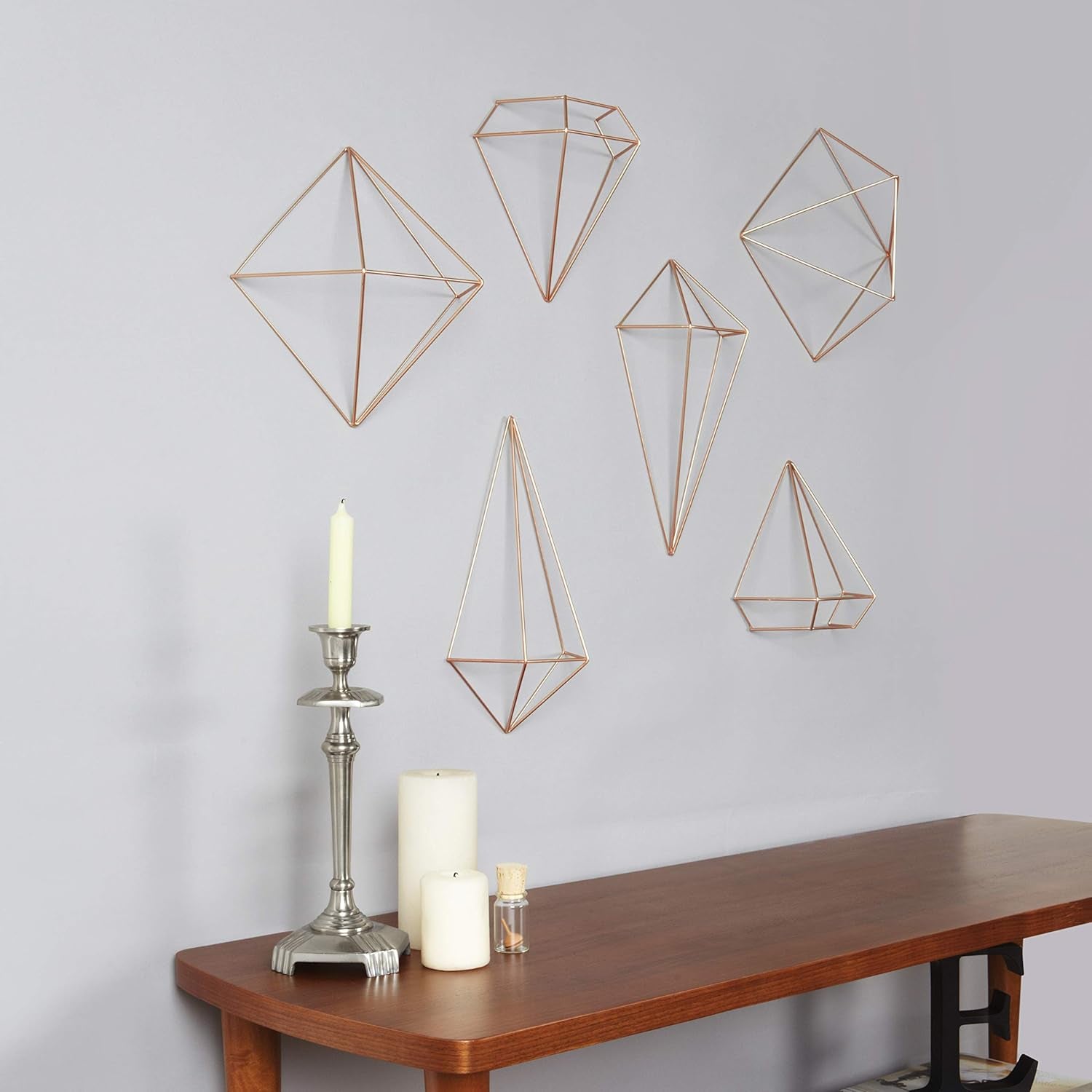 Prisma Geometric Sculptures, Decorate Your Wall with Modern Metallic Wire Shapes, Table Top, Ceiling Décor, Set of 6, Copper for Kitchen