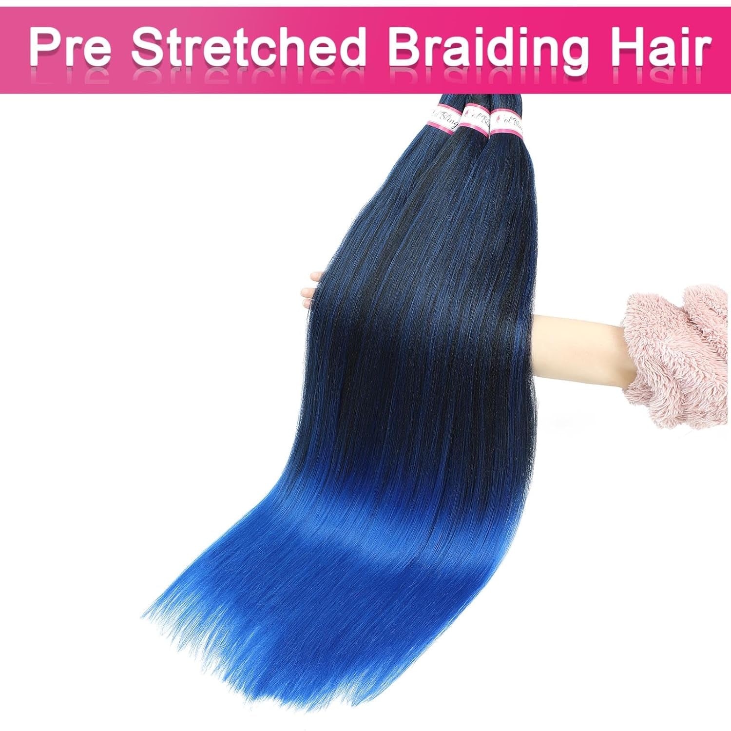 Braiding Hair Pre Stretched 28 Inch 3 Packs Braiding Hair Yaki Texture Prestretched Crochet Hair Braids 1B/Blue