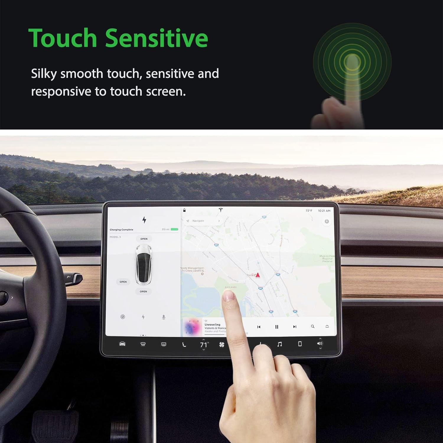 Nano-Texture Glass Screen Protector Designed for Tesla Model 3 (2023-2017) / Tesla Model Y (2024-2020) Center Control Touchscreen [Automatic Alignment] [Anti Glare] [9H Hardness]
