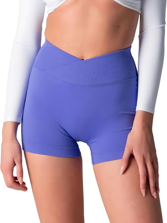 V Cross Waist Scrunch Workout Shorts for Women - 3.5 Inch High Waisted Booty Contour Gym Yoga Shorts
