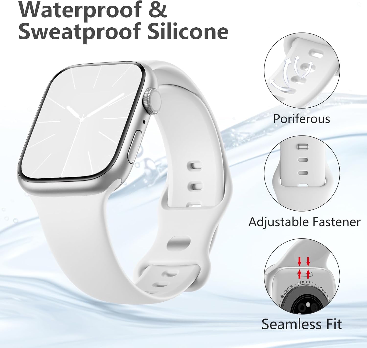 Sport Band Compatible with Apple Watch Band 38Mm 40Mm 41Mm 42Mm 44Mm 45Mm 49Mm for Women Men, Soft Silicone Waterproof Replacement Strap for Iwatch Bands Series 9 8 7 6 5 4 3 2 1 SE Ultra/Ultra 2
