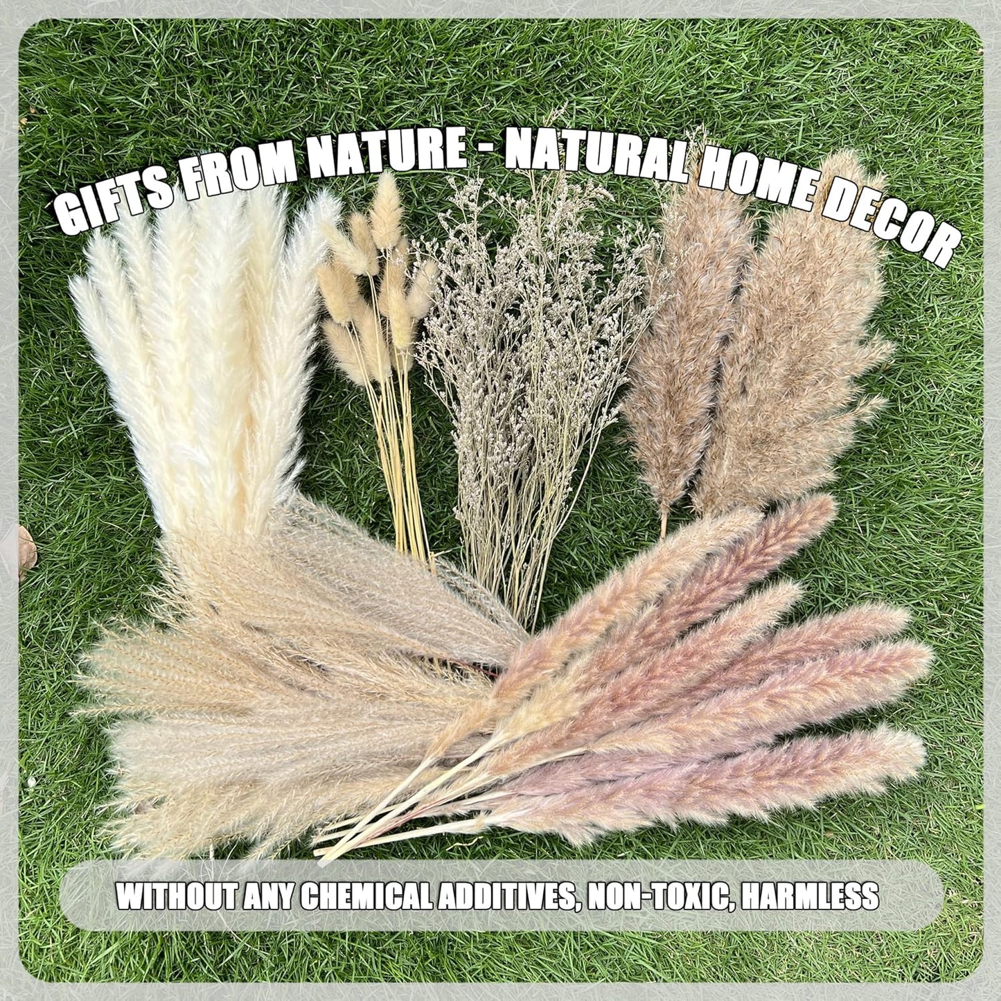 100Pcs Pampas Grass Boho Home Decor 17 Inch Natural Dried Flowers-Pampas Grass Contains Bunny Tails White Pampas Brown Pampas.Boho Decor for Farmhouse Wedding Boho Wall Bathroom Office Kitchen…