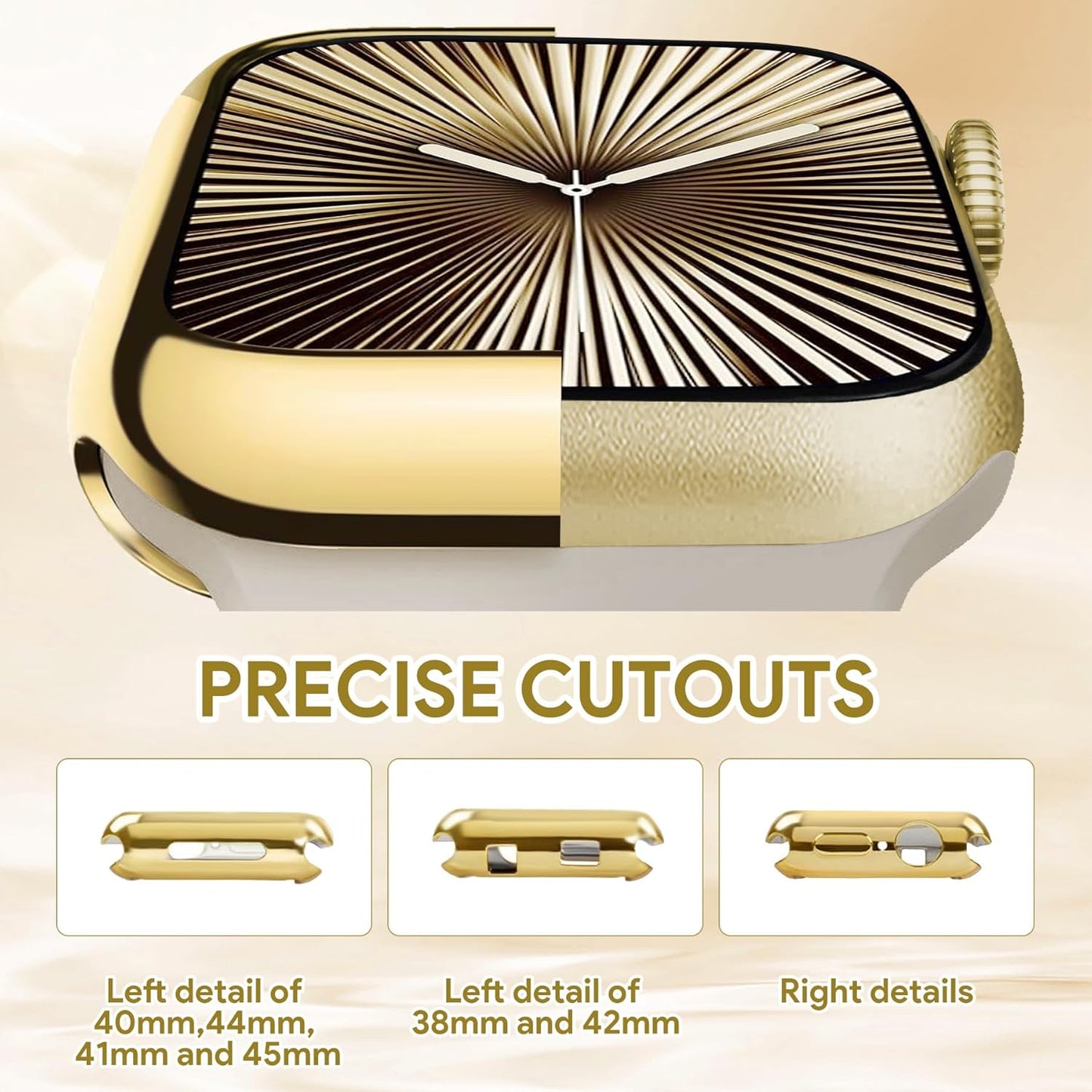 Slim Leather-Bands and 44Mm Soft Flexible TPU Case Touchable Screen Lightweight Anti-Scratch All-Around Protector Thin Guard Shockproof Cover Shiny Bumper for Iwatch, Gold