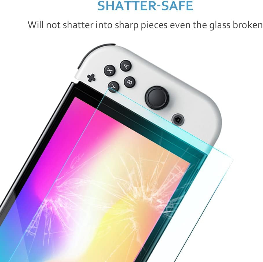 [2 Pack Screen Protector Tempered Glass for Nintendo Switch OLED Model 2021, [Works While Docking] - 0.3Mm Thickness/Bubble Free/Ultra Clear/9H Hardness/Anti-Scratch/Anti-Fingerprint (Clear)