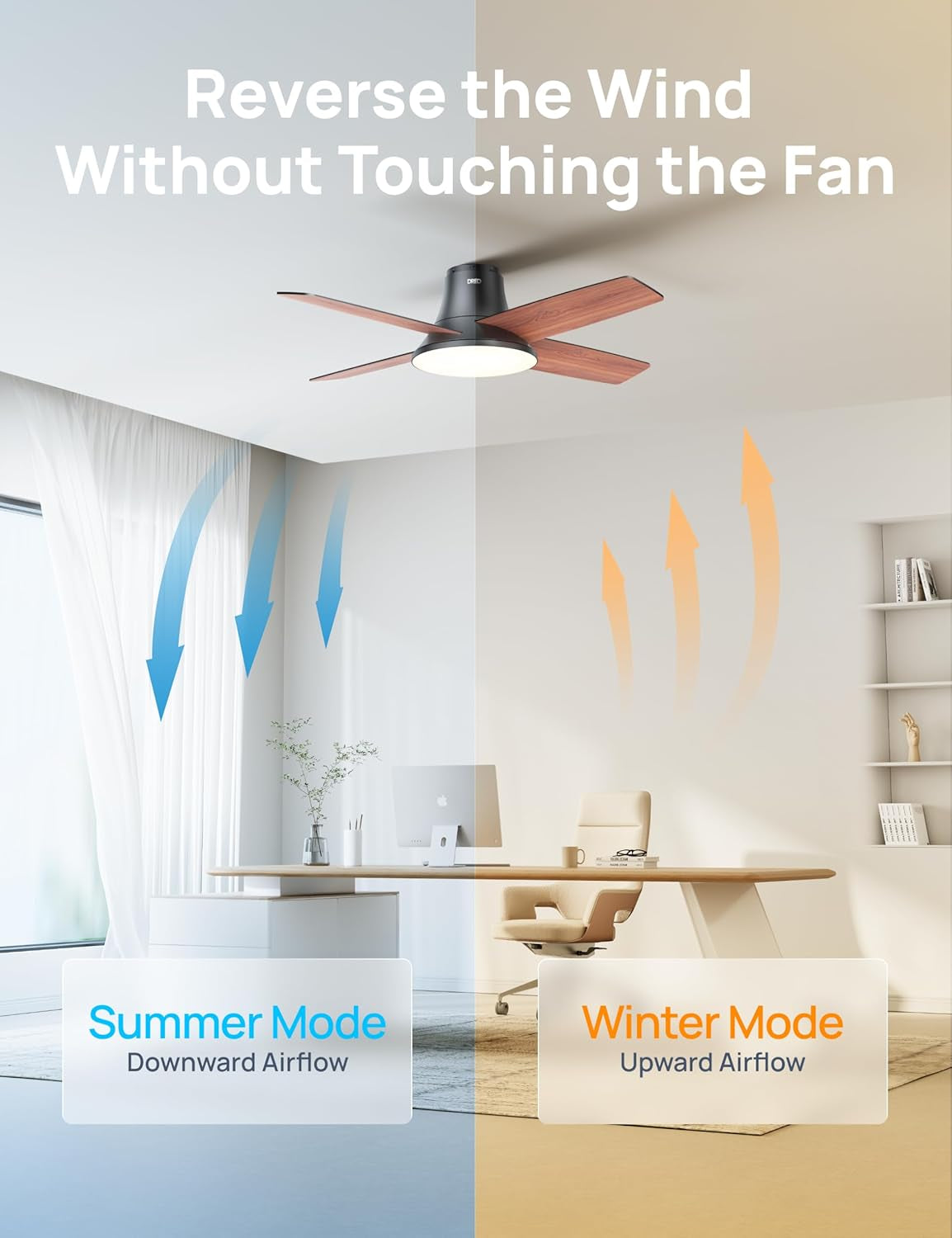 Smart Ceiling Fans with Lights and Remote, 12 Speeds & 3 Fan Modes, Quiet DC Motor, Easy to Install, Dimmable LED Ceiling Fans with App/Alexa Control, 12H Timer for Home, Indoor, Black, 44''