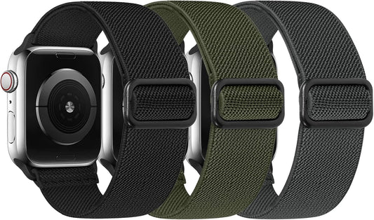 Adjustable Braided Solo Loop Bands Compatible with Apple Watch 38Mm 40Mm 41Mm 42Mm 44Mm 45Mm 49Mm, Stretchy Nylon Sport Elastic Wristbands Women Men Straps for Iwatch Series 8/7/6/5/4/3/2/1/Se/Ultra, 3 Packs
