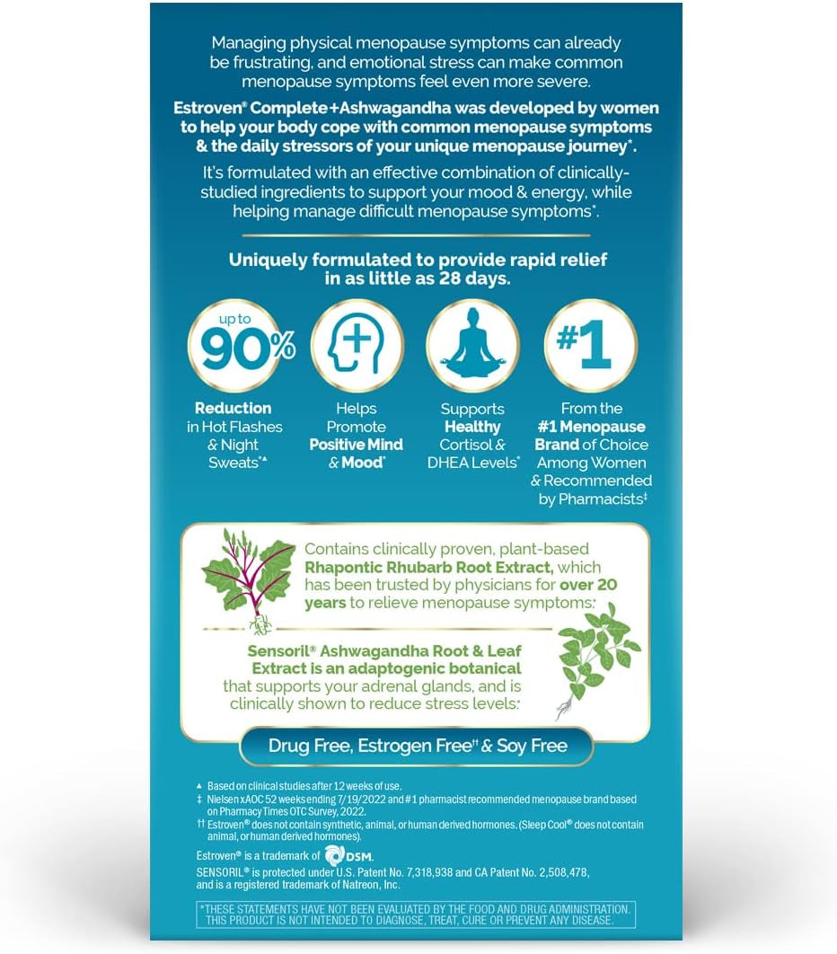 Complete + Ashwagandha Multi-Symptom Menopause Supplement for Women - 60 Ct. - Clinically Proven Ingredients Provide Menopause Relief & Night Sweats + Hot Flash Relief* - Drug-Free & Non-Gmo TLBH