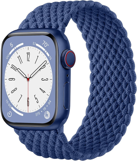 Braided Stretchy Solo Loop Compatible for Apple Watch Band 42Mm 44Mm 45Mm 49Mm 41Mm 40Mm 38Mm Women Men, Nylon Elastic Strap Wristbands for Iwatch Series 9 8 7 6 5 4 3 2 1 SE Ultra/Ultra 2,Blue